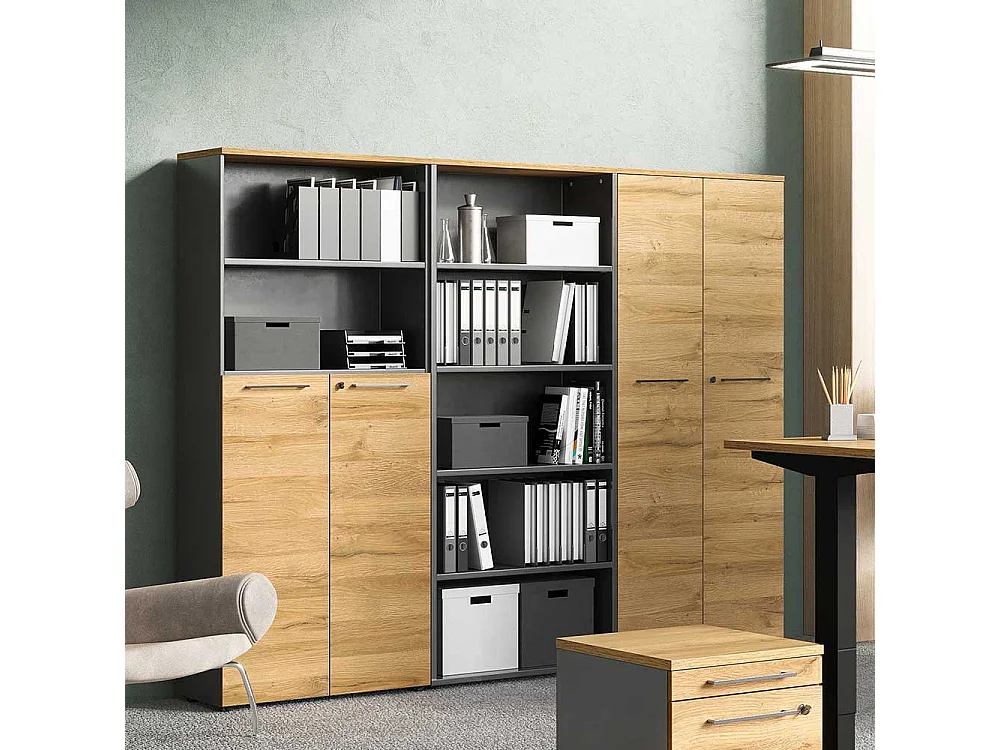 Ordnerregal in Dunkelgrau und Wildeiche Optik 80 cm breit