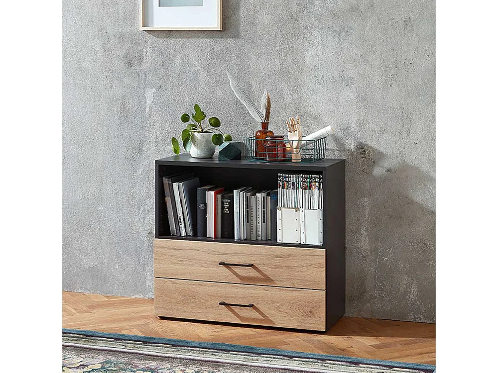 B�roregal f�r Akten in Anthrazit Hickory Holzoptik