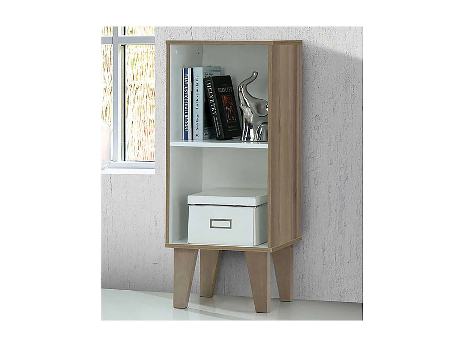 Kleines Bücher Regal in Birkefarben und Weiß 79 cm hoch