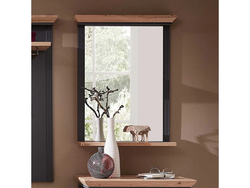 Garderoben Spiegel in Dunkelgrau und Eichefarben Landhausstil