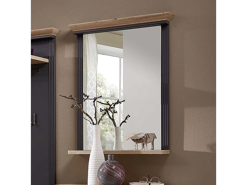 Garderoben Spiegel in Dunkelgrau und Eichefarben Landhausstil
