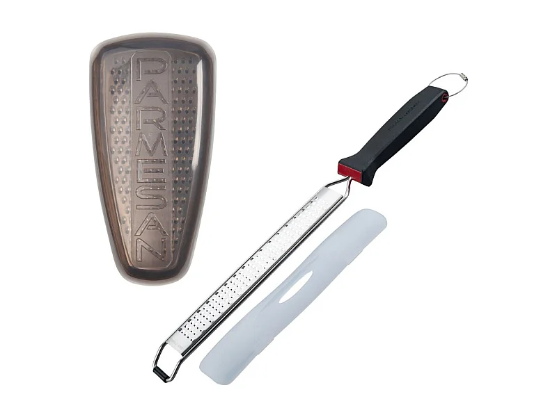 Duo Râpe à zeste longue à gros grain avec couvercle de protection 42 cm et Râpe à parmesan et sa boîte de rangement 19 cm FM Professional Gourmet