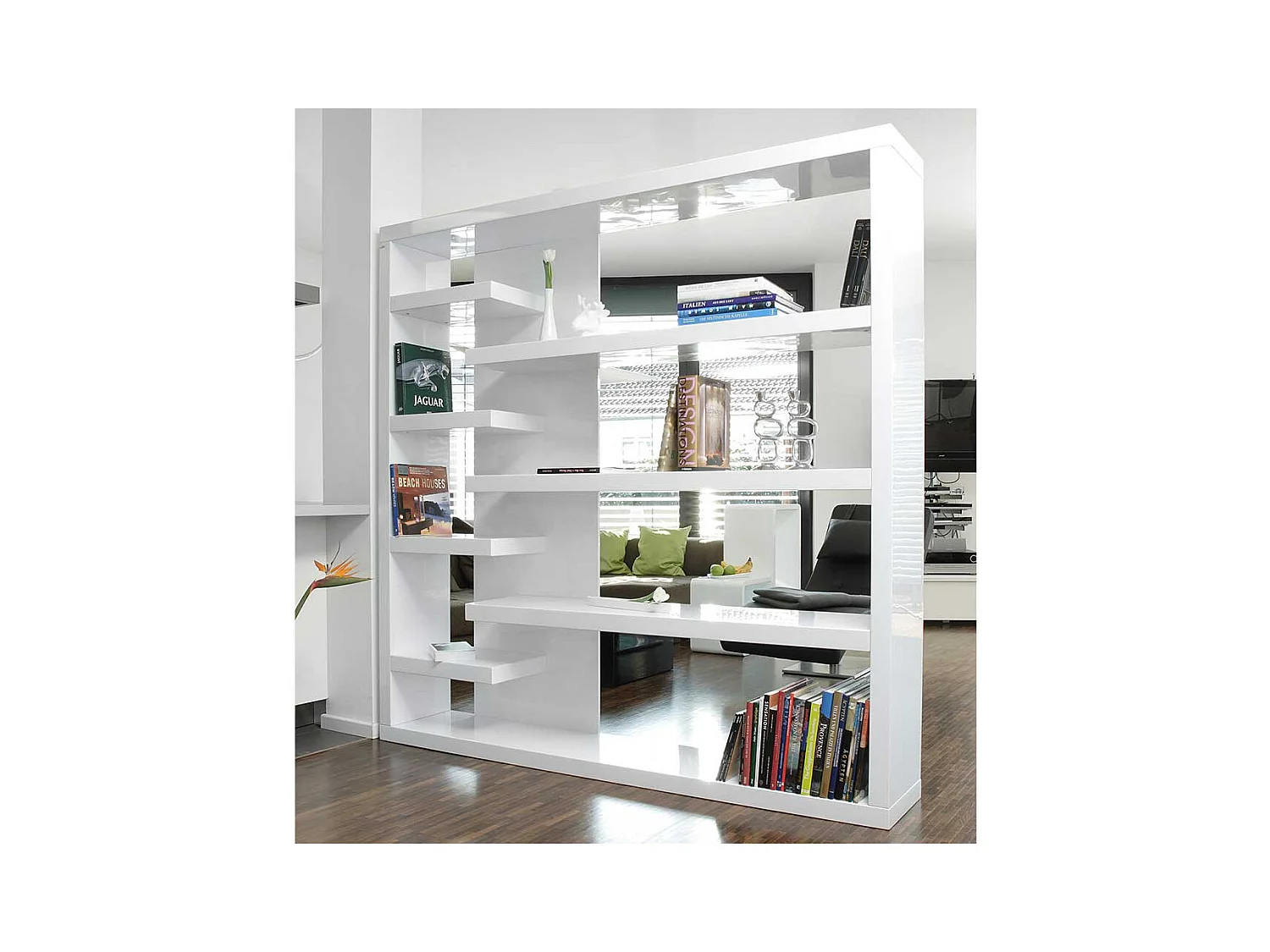 Wohnzimmer Regal 200 cm breit Hochglanz Weiß