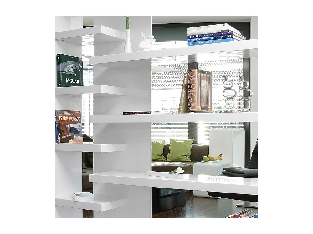 Wohnzimmer Regal 200 cm breit Hochglanz Weiß