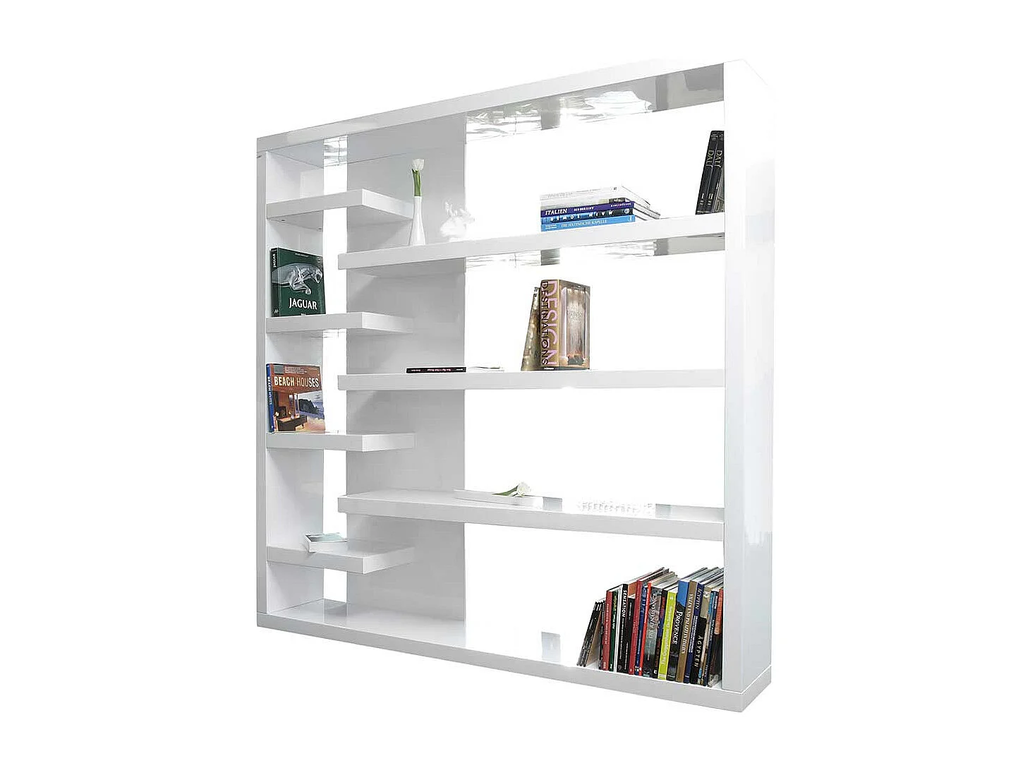 Wohnzimmer Regal 200 cm breit Hochglanz Weiß