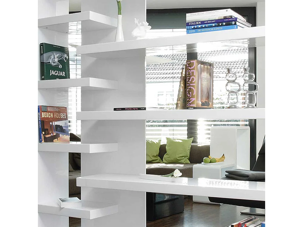 Wohnzimmer Regal 200 cm breit Hochglanz Weiß