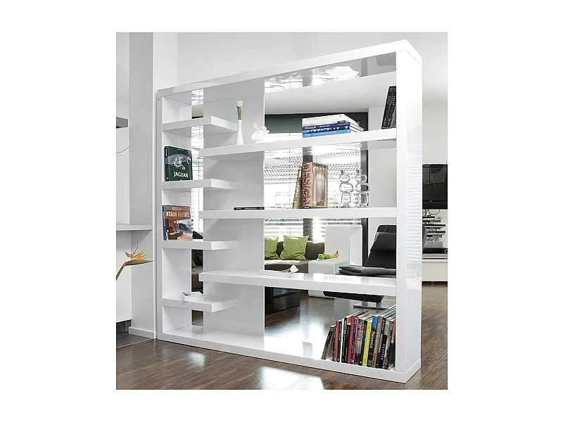 Wohnzimmer Regal 200 cm breit Hochglanz Weiß