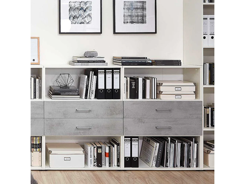 Kleines Ordnerregal mit zwei Schubladen 107 cm hoch