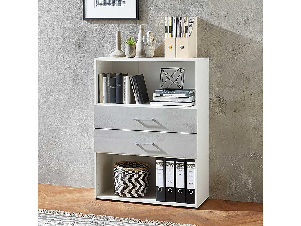 Kleines Ordnerregal mit zwei Schubladen 107 cm hoch