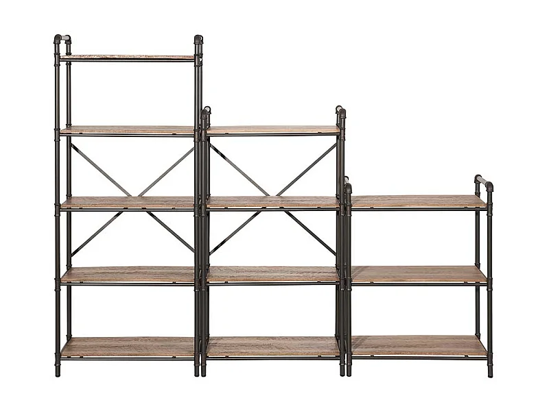 Raumteilerregale in Holz verwitterter Optik und Eisen 160 cm hoch (dreiteilig)