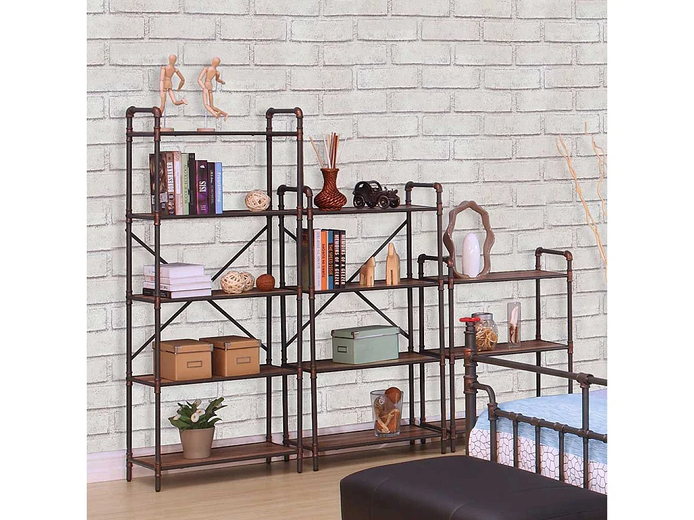 Raumteilerregale in Holz verwitterter Optik und Eisen 160 cm hoch (dreiteilig)