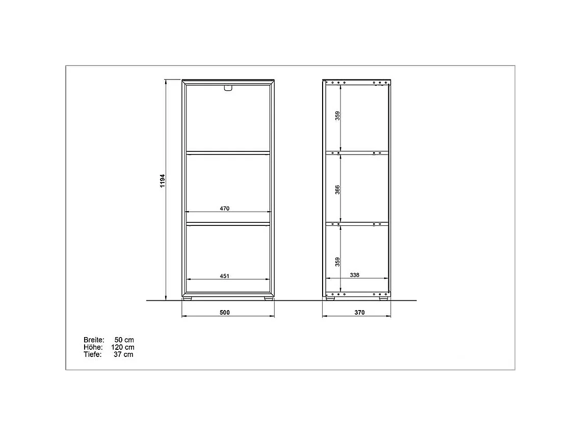 Weißes Regal 50 cm breit Glas beschichtet