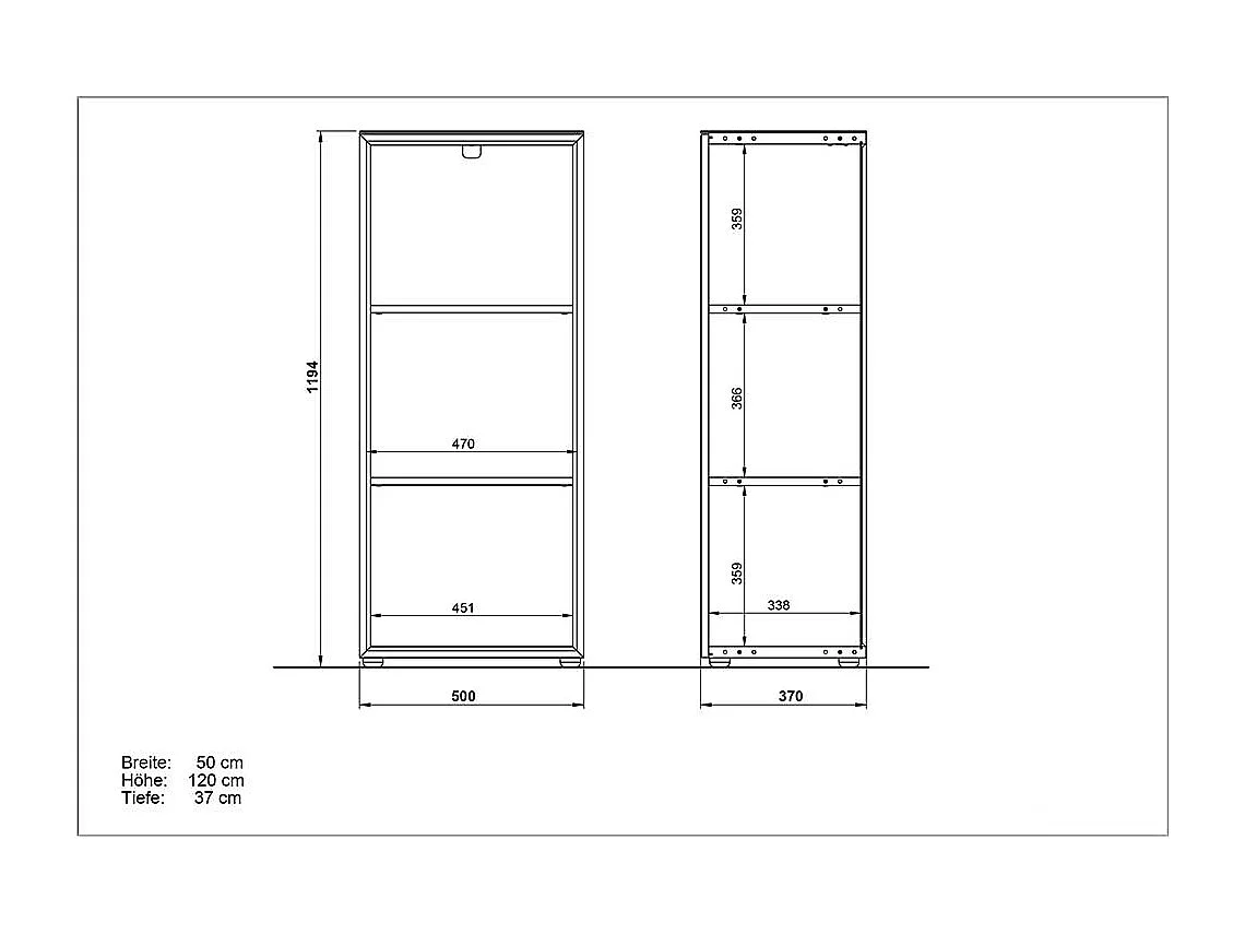 Weißes Regal 50 cm breit Glas beschichtet