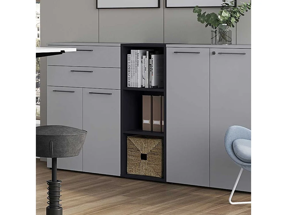 Schmales Büroregal in Dunkelgrau 45 cm breit