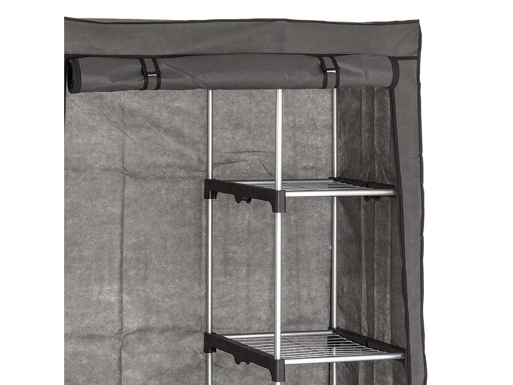 Standregal mit Stoffbezug Dunkelgrau und Alufarben