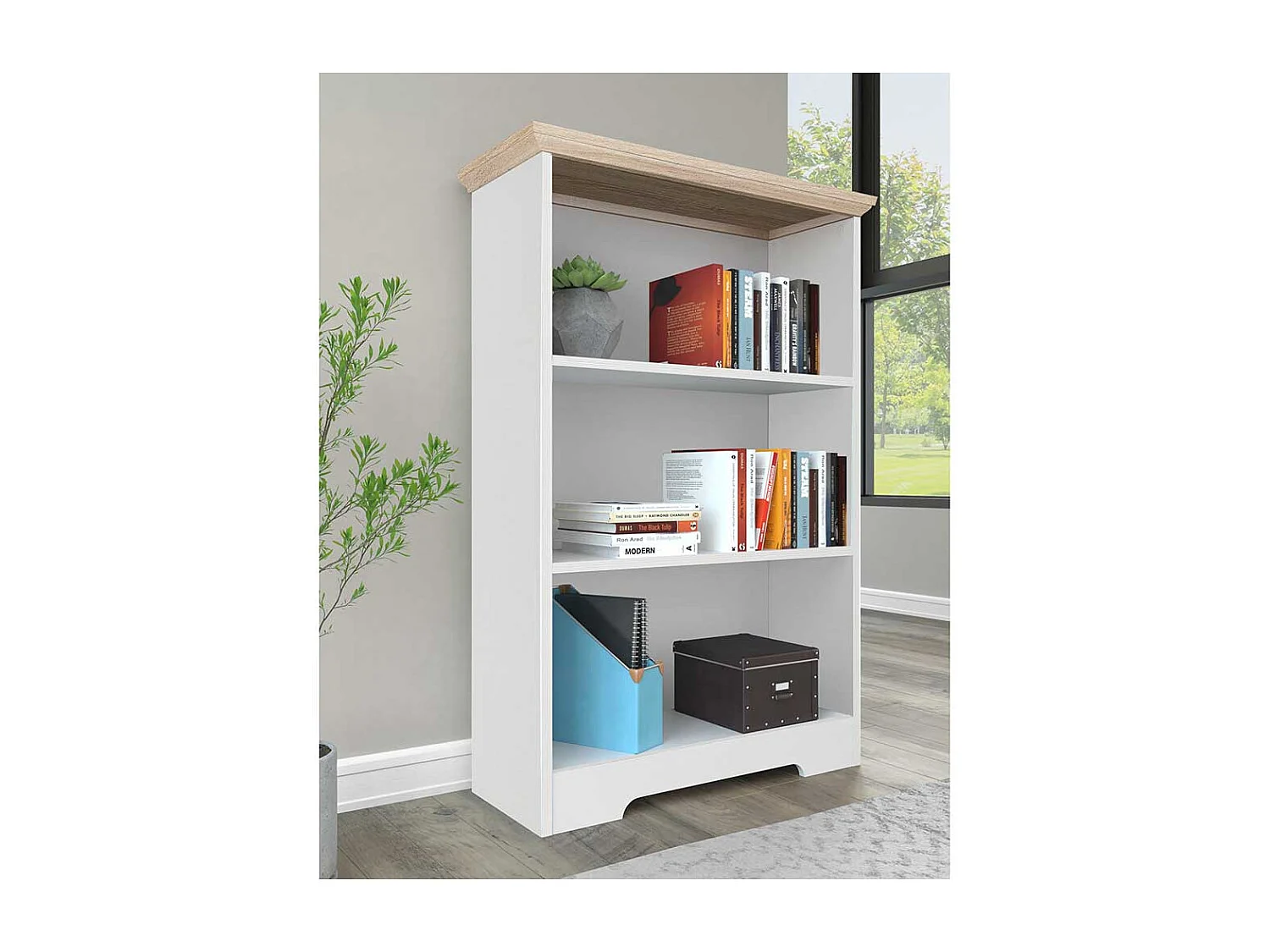 Standregal in Weiß und Eichefarben 115 cm hoch