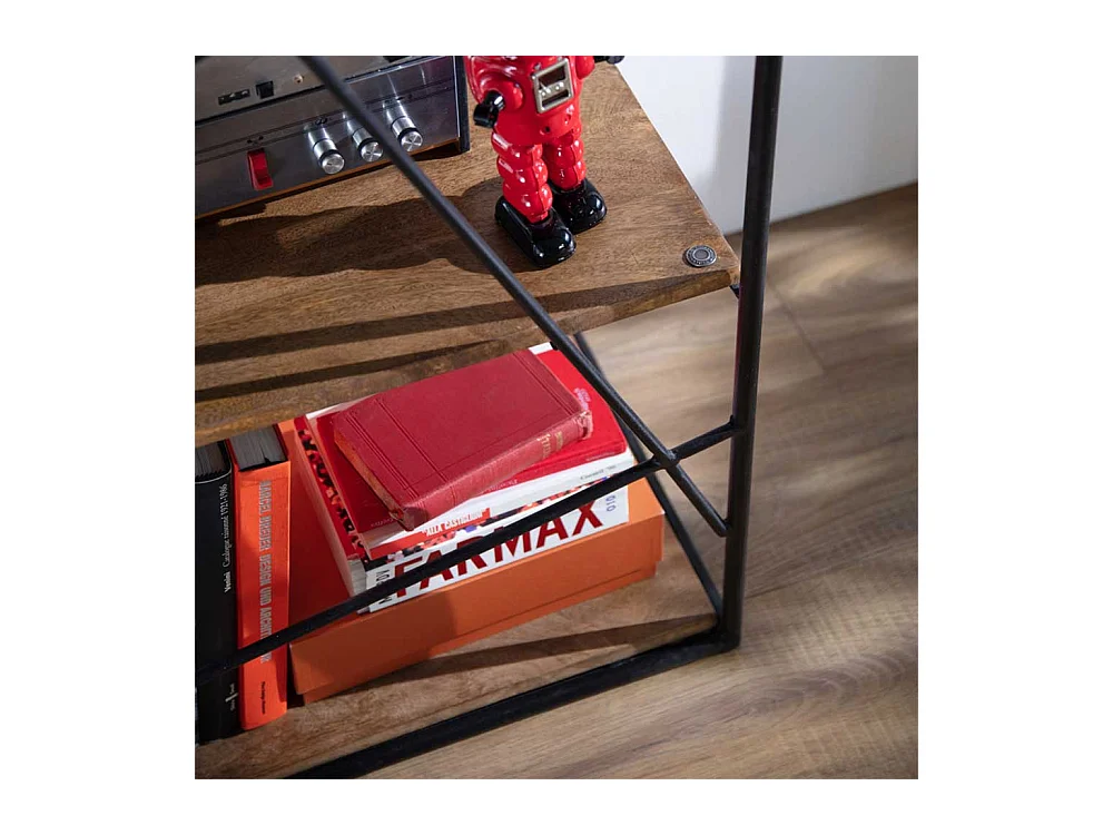 Wohnzimmer Regal aus Mangobaum Massivholz Stahl