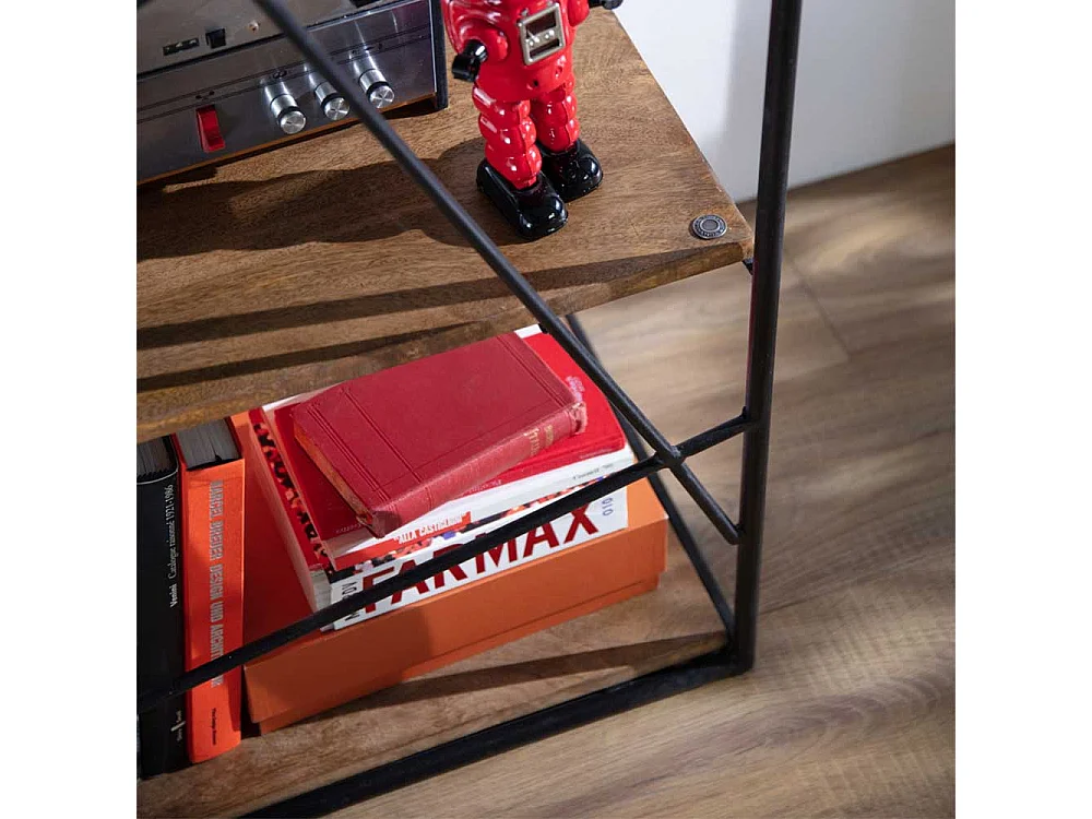 Wohnzimmer Regal aus Mangobaum Massivholz Stahl