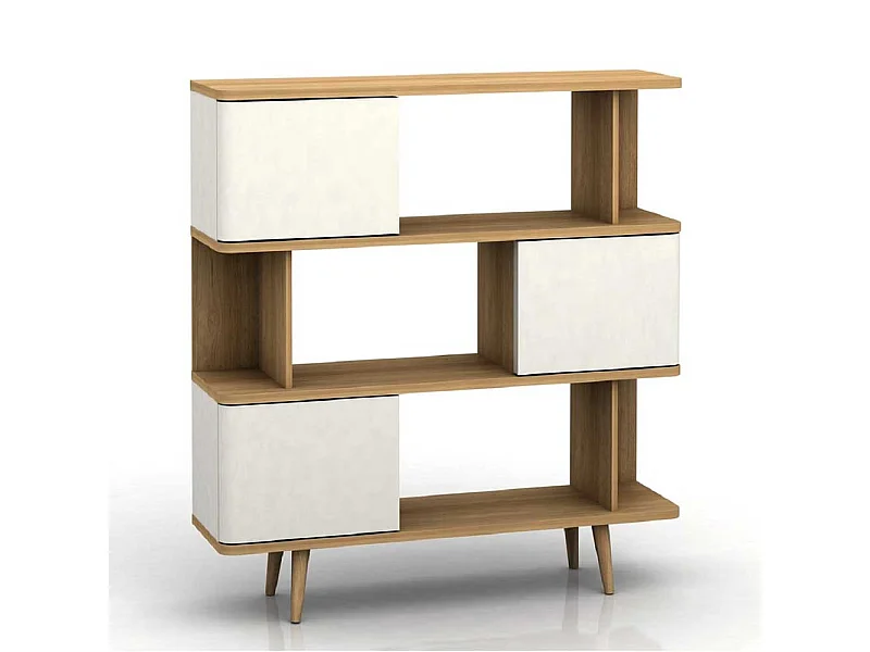 Raumteiler Regal in Weiß und Eichefarben Skandi Design