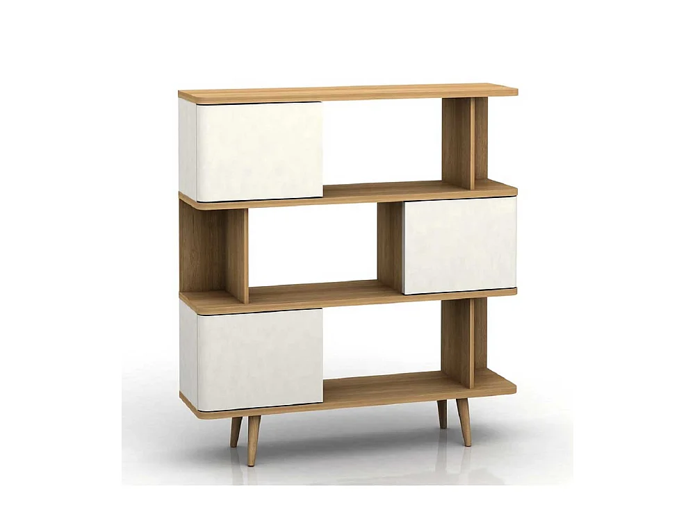 Raumteiler Regal in Weiß und Eichefarben Skandi Design