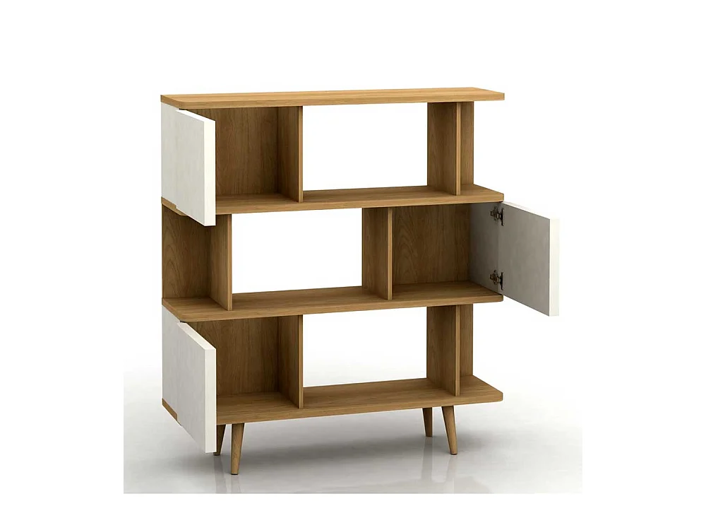 Raumteiler Regal in Weiß und Eichefarben Skandi Design