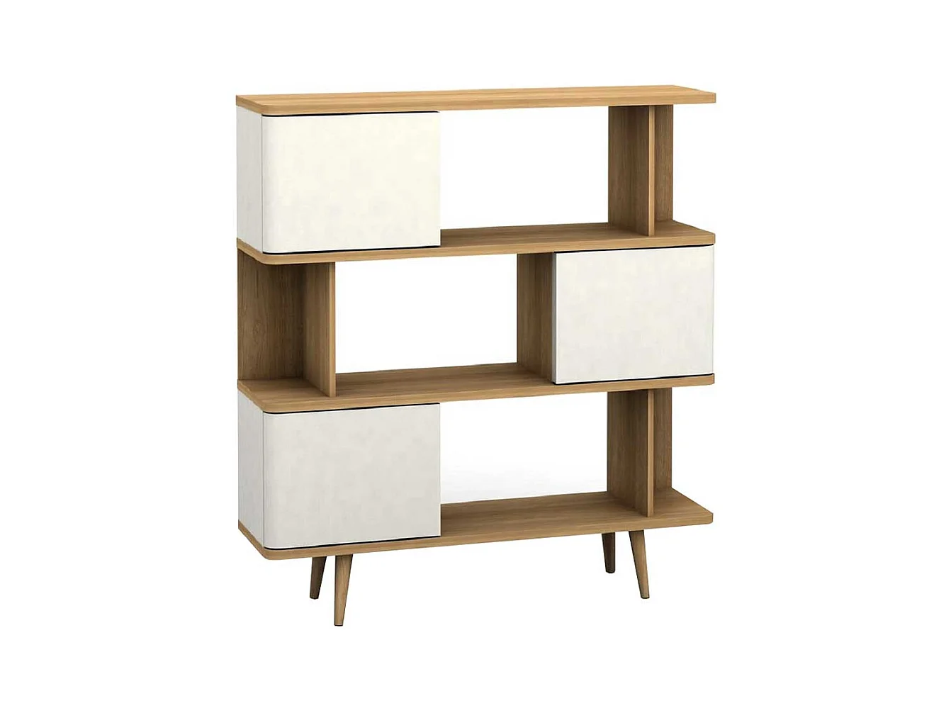 Raumteiler Regal in Weiß und Eichefarben Skandi Design