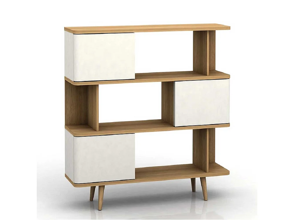 Raumteiler Regal in Weiß und Eichefarben Skandi Design