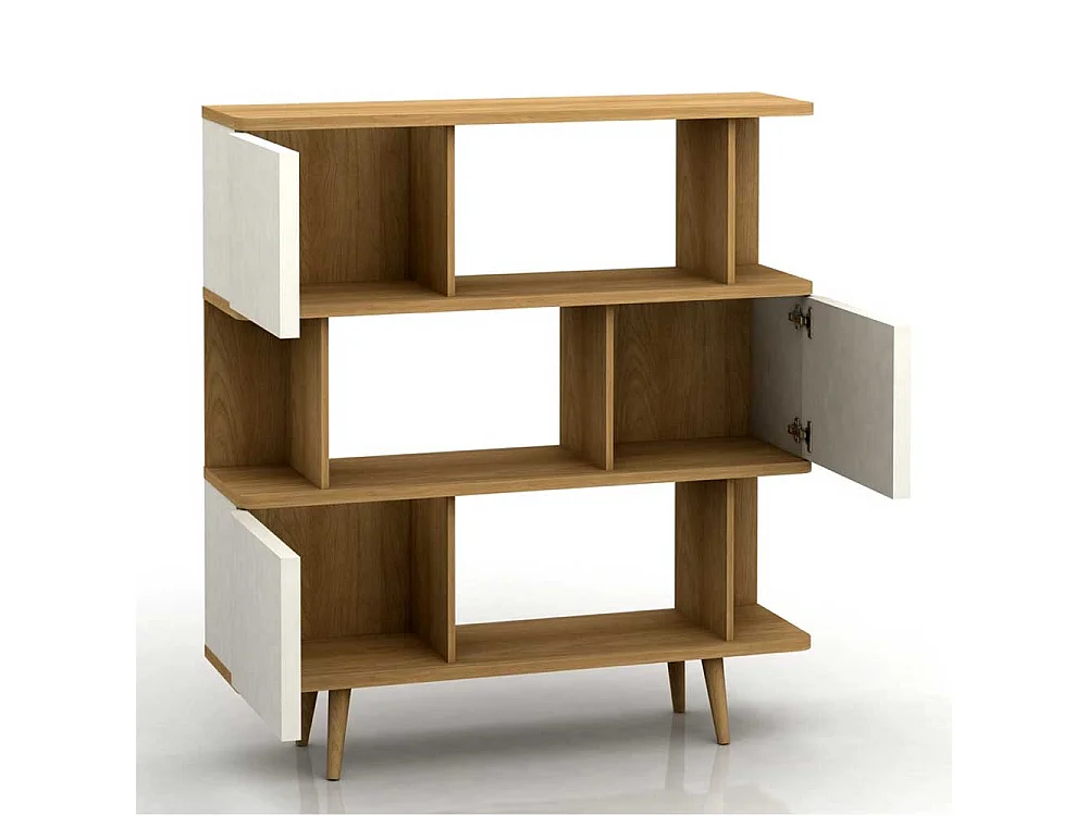 Raumteiler Regal in Weiß und Eichefarben Skandi Design