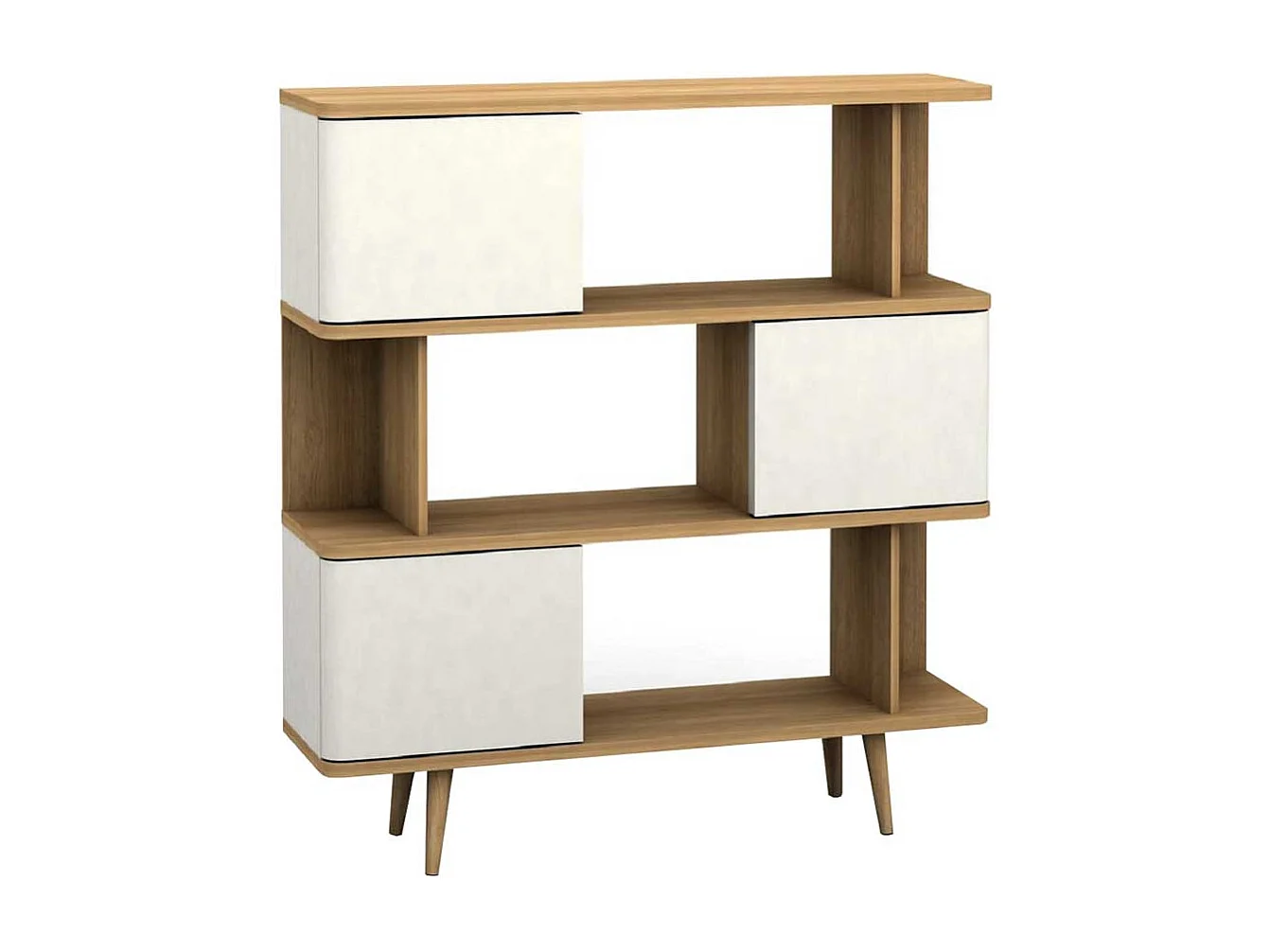 Raumteiler Regal in Weiß und Eichefarben Skandi Design