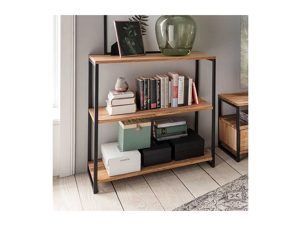 Wohnzimmer Regal aus Wildeiche Massivholz und Stahl modern