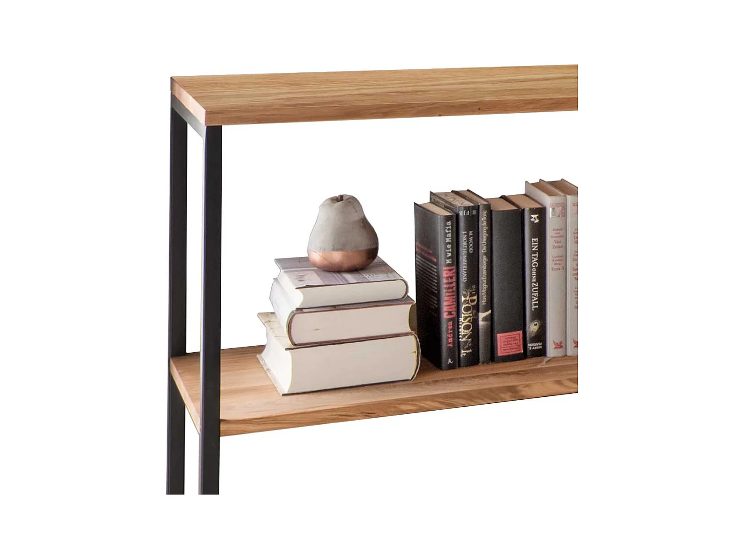 Wohnzimmer Regal aus Wildeiche Massivholz und Stahl modern