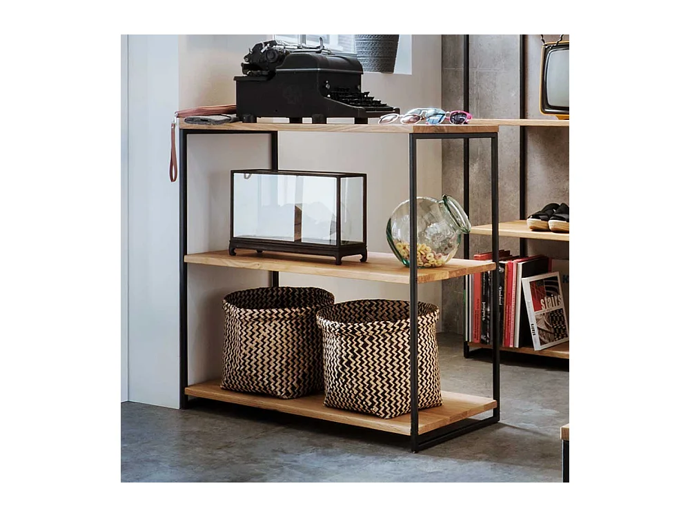 Wohnzimmer Regal aus Wildeiche Massivholz und Stahl modern