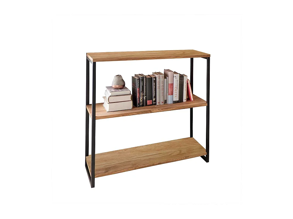 Wohnzimmer Regal aus Wildeiche Massivholz und Stahl modern