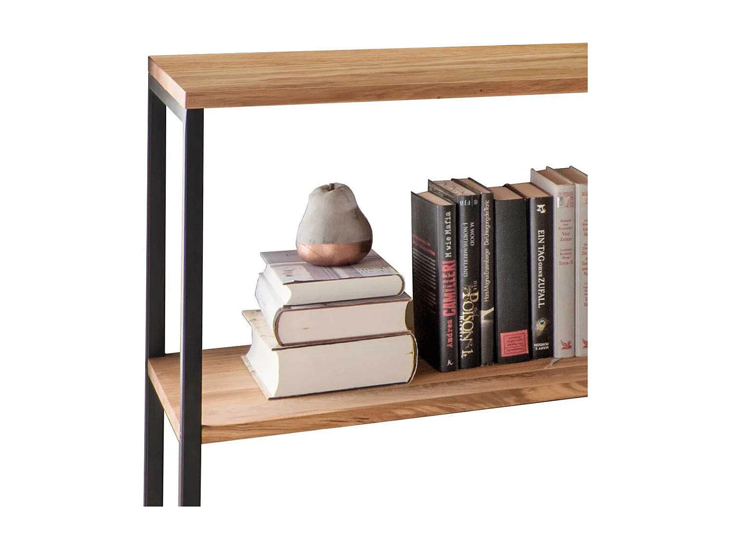 Wohnzimmer Regal aus Wildeiche Massivholz und Stahl modern