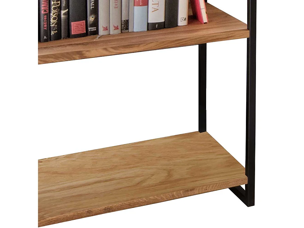 Wohnzimmer Regal aus Wildeiche Massivholz und Stahl modern