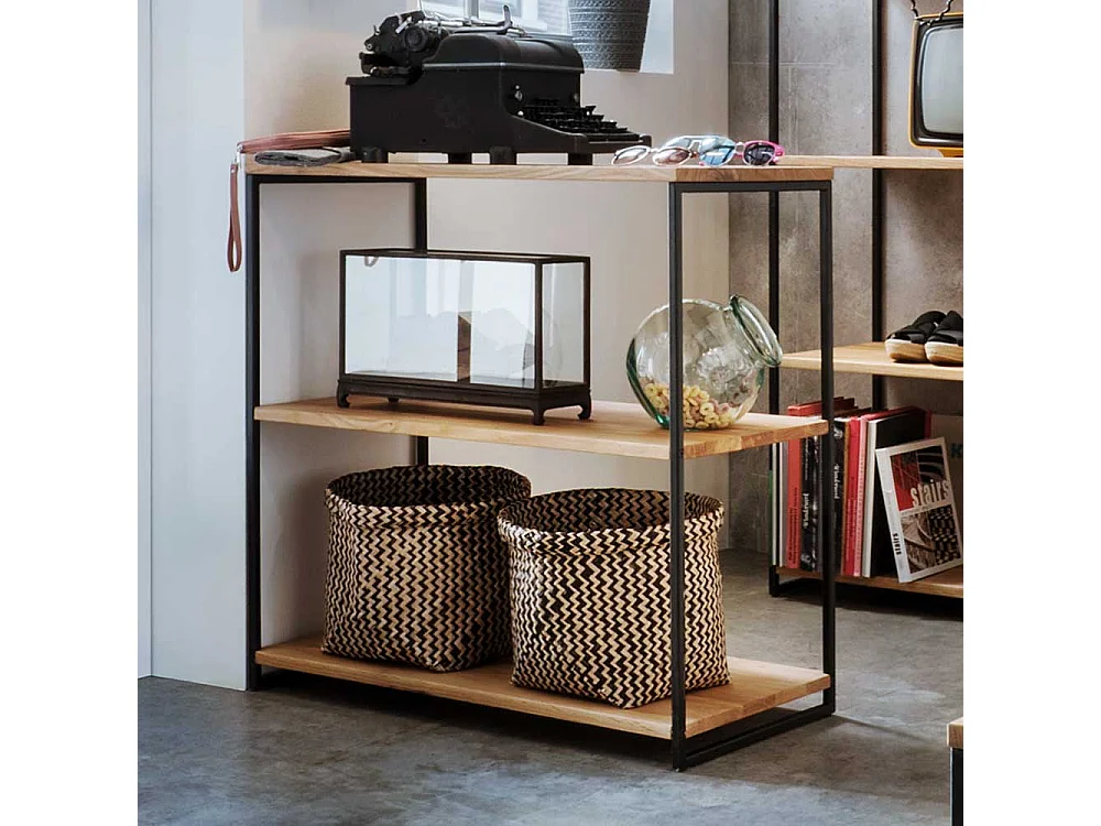 Wohnzimmer Regal aus Wildeiche Massivholz und Stahl modern