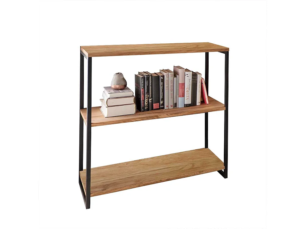 Wohnzimmer Regal aus Wildeiche Massivholz und Stahl modern