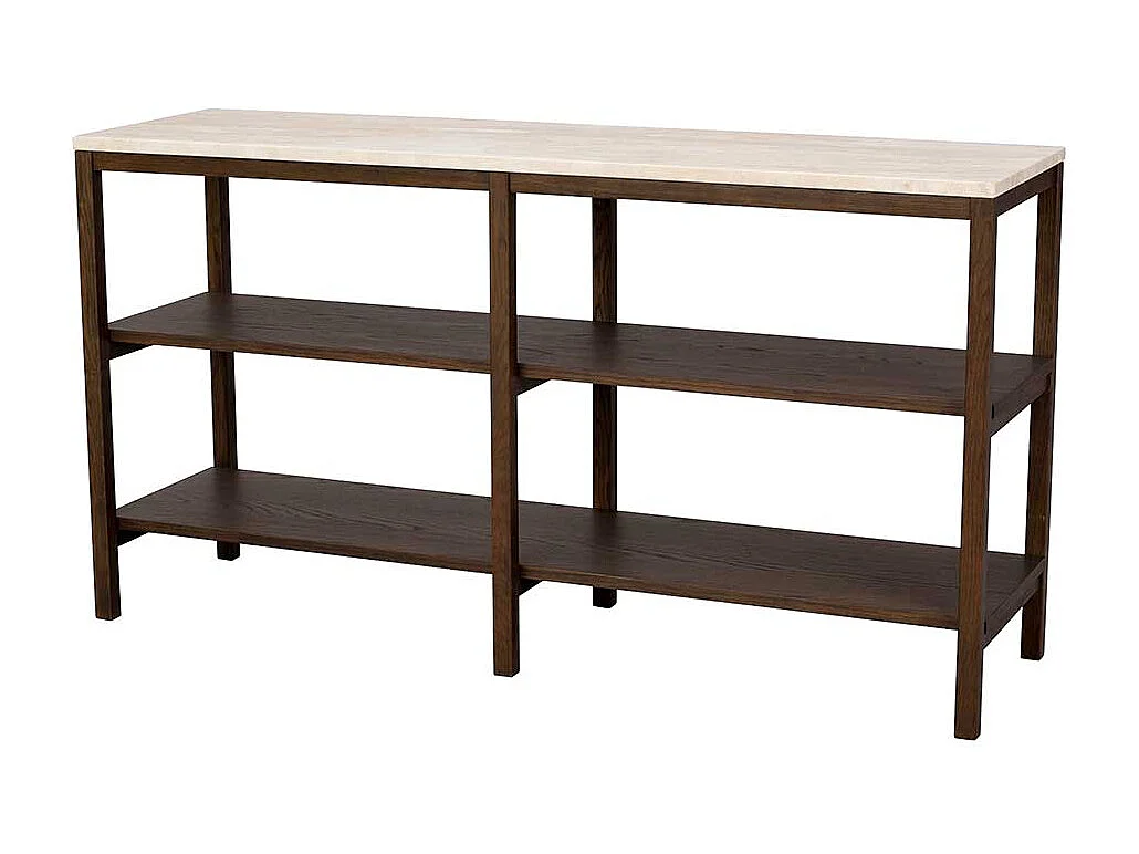 Modernes Esszimmer Regal in Eiche dunkel Marmorplatte in Beige