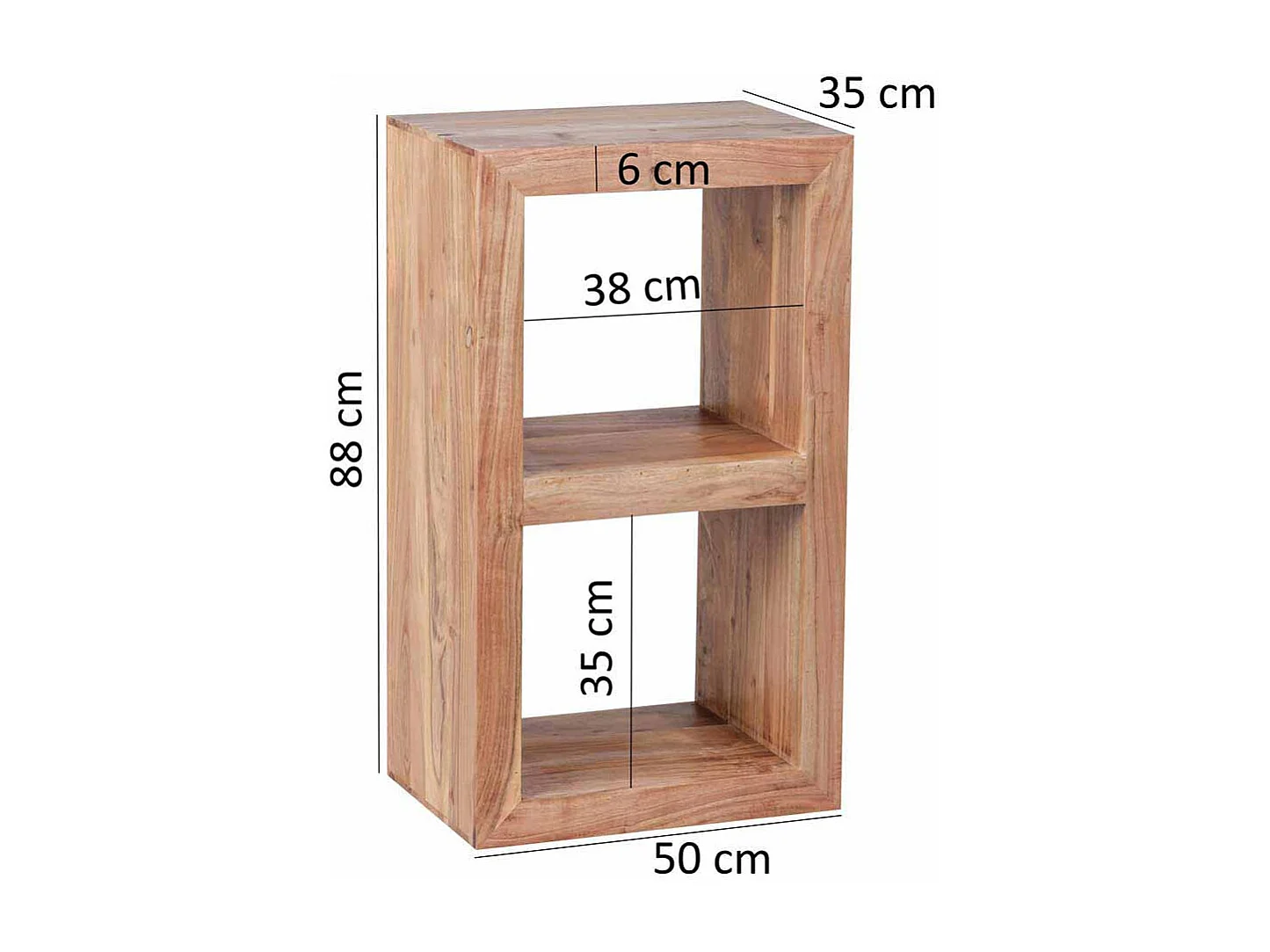 Bücherregal aus Akazie Massivholz 2 Fächer