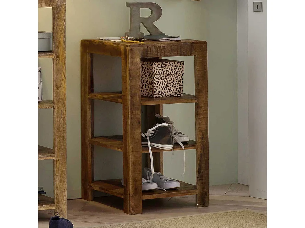 Regal Massiv in Mangoholz Naturfarben 80 cm hoch