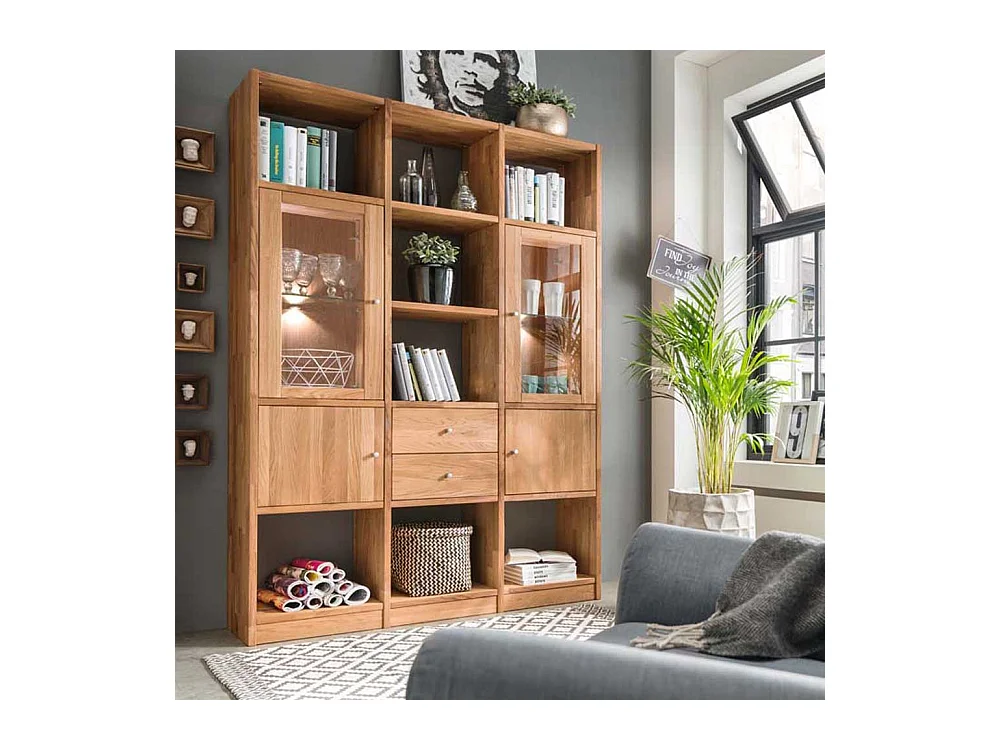 Raumteilerregal aus Wildeiche Massivholz LED Beleuchtung