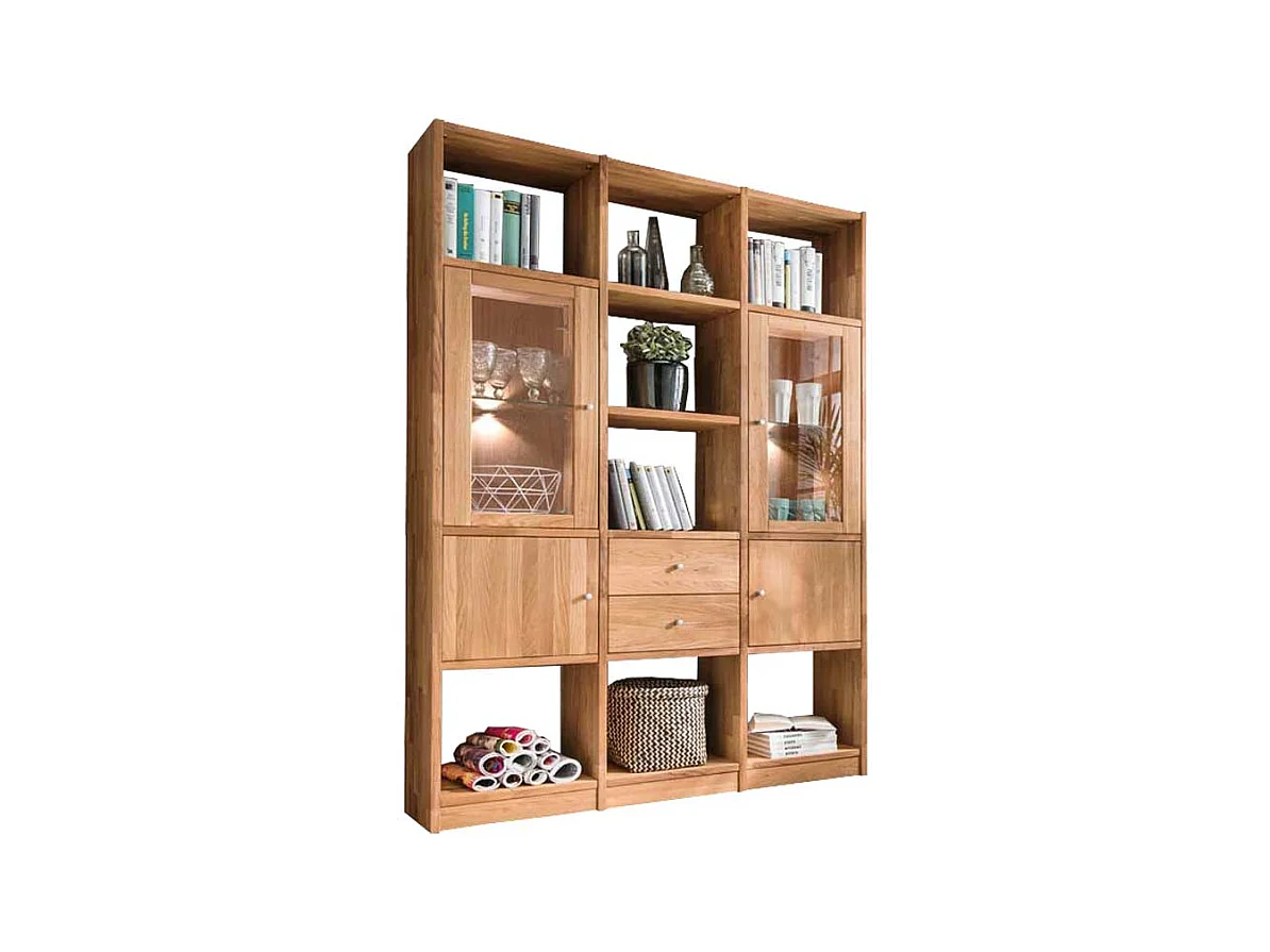 Raumteilerregal aus Wildeiche Massivholz LED Beleuchtung