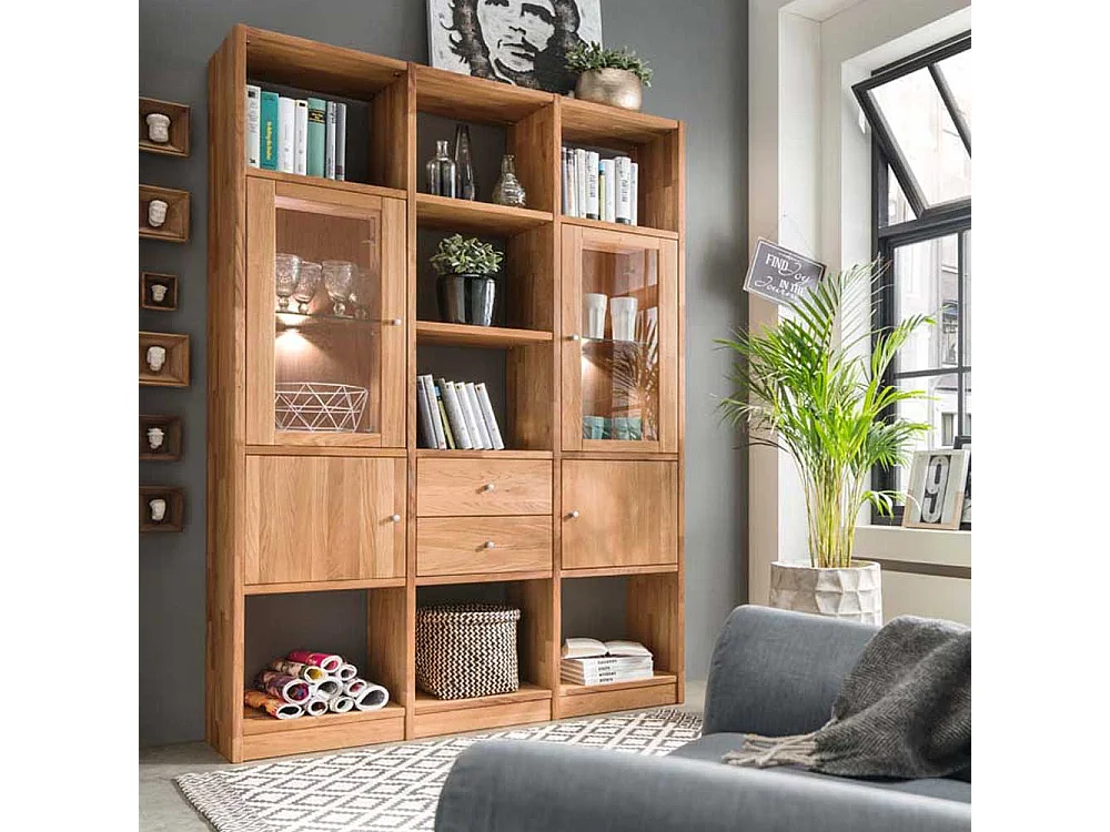 Raumteilerregal aus Wildeiche Massivholz LED Beleuchtung