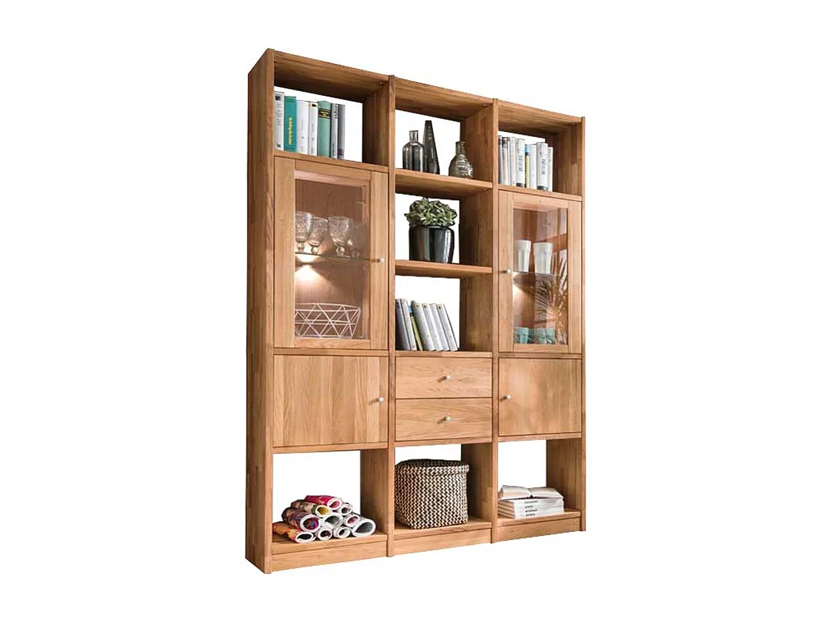 Raumteilerregal aus Wildeiche Massivholz LED Beleuchtung