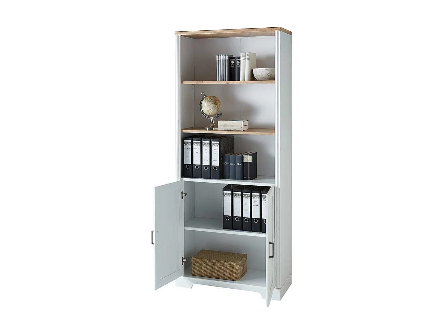 Regal für Aktenordner im Landhausstil Weiß & Eichefarben