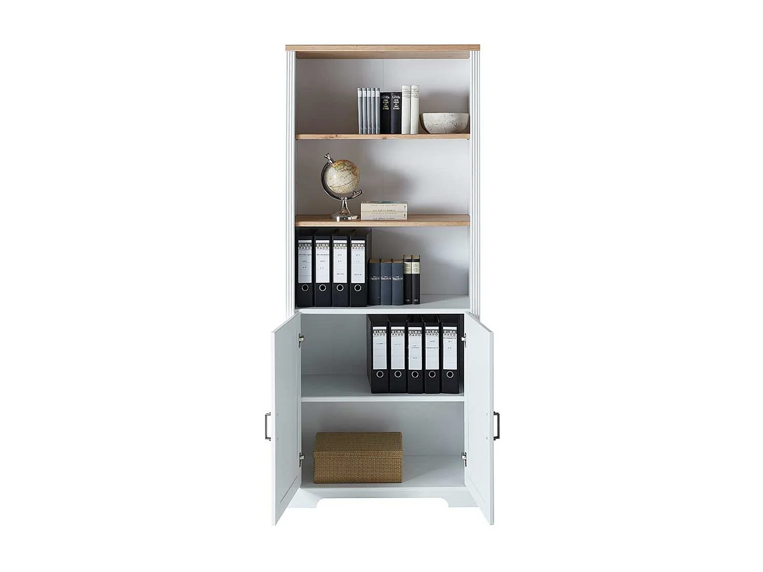 Regal für Aktenordner im Landhausstil Weiß & Eichefarben