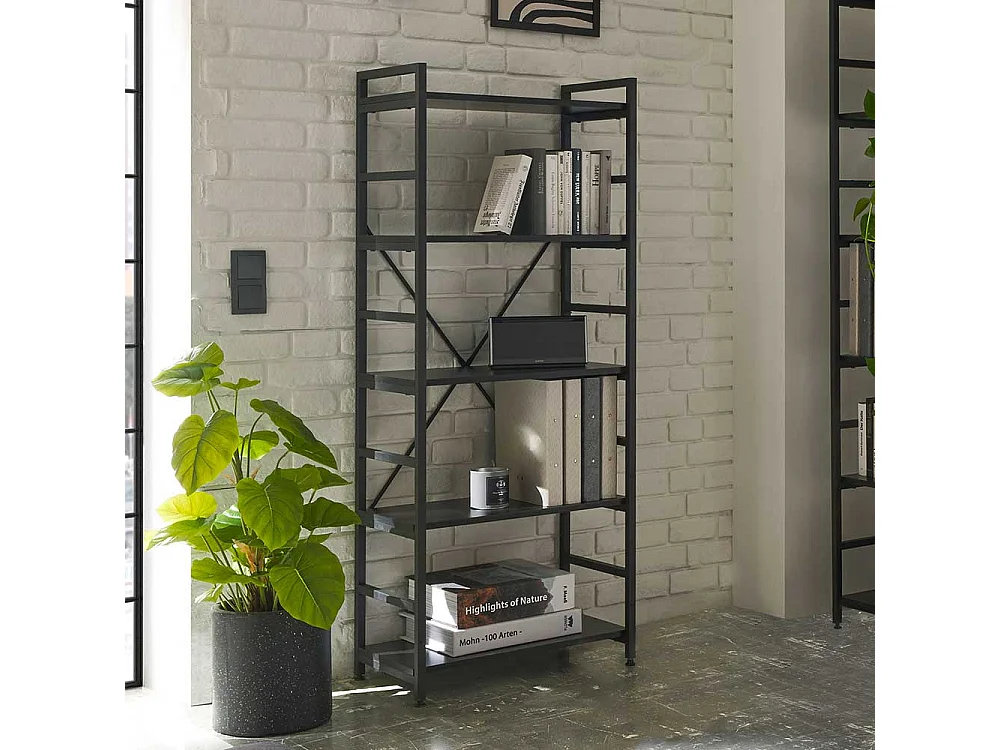 Industriestil Buecherregal in Schwarz 60 cm breit - unterschiedliche Höhen