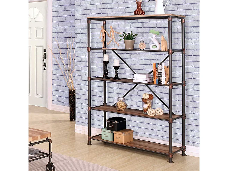 Wohnzimmer Regal in Holz verwitterter Optik und Eisen 180 cm hoch