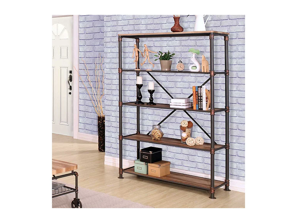 Wohnzimmer Regal in Holz verwitterter Optik und Eisen 180 cm hoch