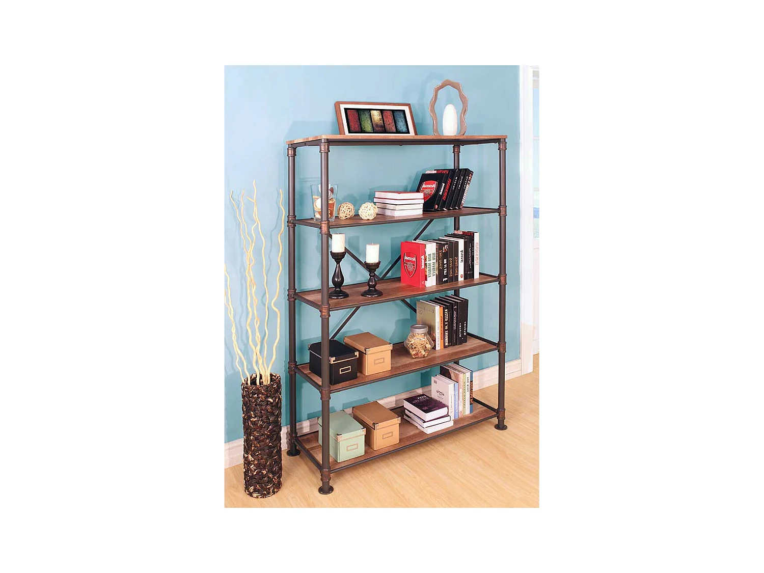 Wohnzimmer Regal in Holz verwitterter Optik und Eisen 180 cm hoch